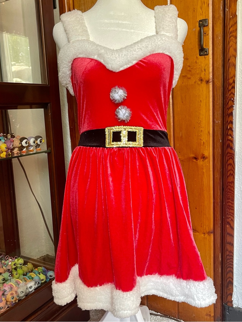 Red Velvet Santa Dress Christmas Costume White Fur Trim Size XXS-S